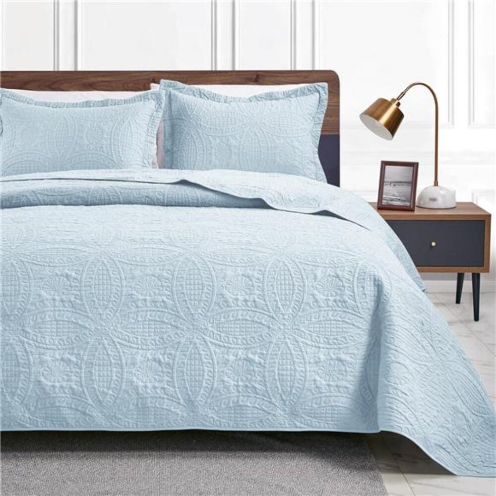 Twin Quilt Set Spa-Blue Bedspreads - Soft Bed Summer Quilt